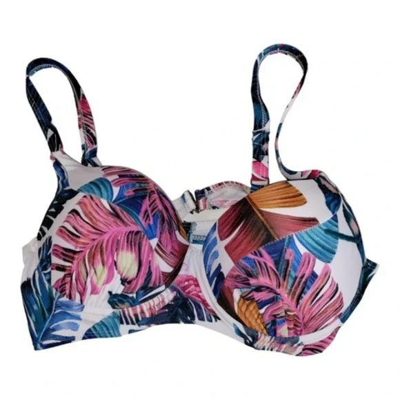 Shein Floral Bikini Top Bottom White Floral Printed High Waisted NWOT Womens 0XL - Picture 3 of 7